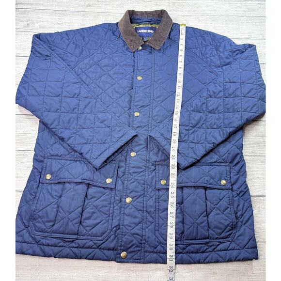Lands End Women Primaloft Quilted Puffer Jacket Coat Corduroy Collar Blue Size L - Picture 2 of 10